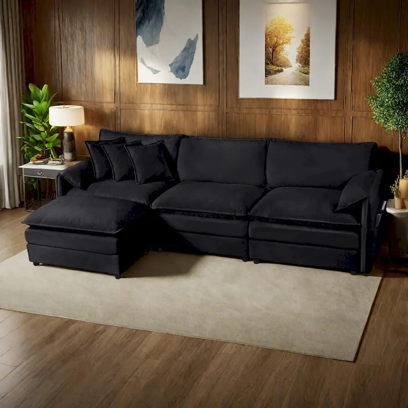 Wood 109.45 Chenille Upholstered L-Shaped Modar Sectional Sofa with Double-Layer Cushions, DIY Combination