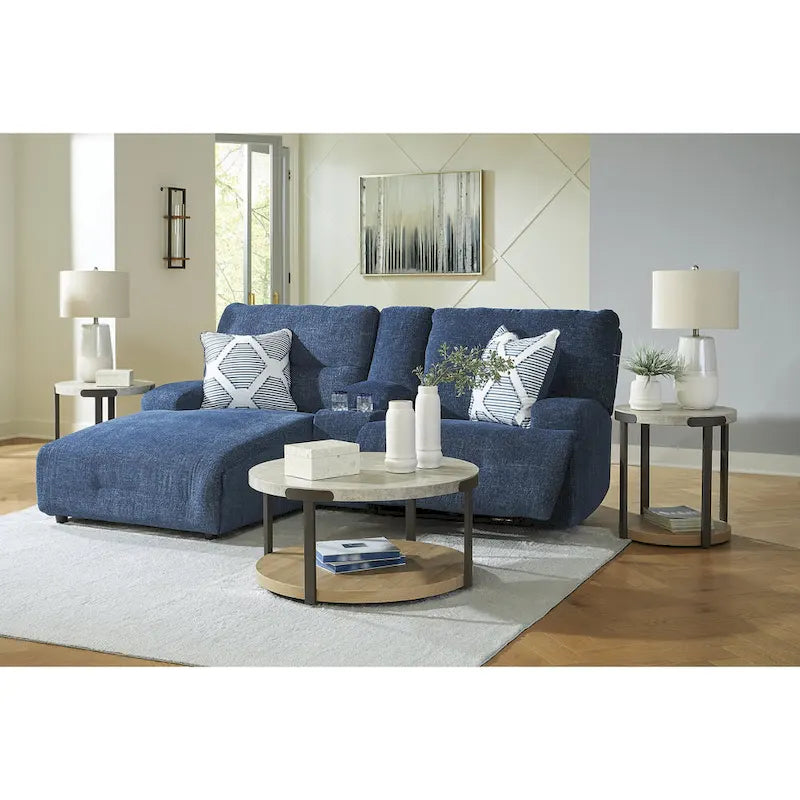 Metal Signature Design by Acklen Place Blue 3-Piece Power Reclining Sectional with Chaise - 94W x 70D x 40H - image 13