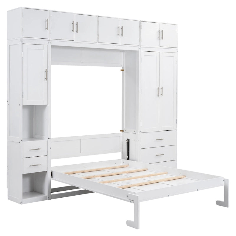 Wood White Fl Size Modern Murphy Bed with Drawers, Lockers, and Wardrobes - image 13
