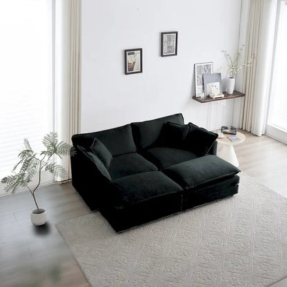 Solid Wood Black 4-Piece Chenille Modar Sectional Sofa with Loveseat & Ottomans