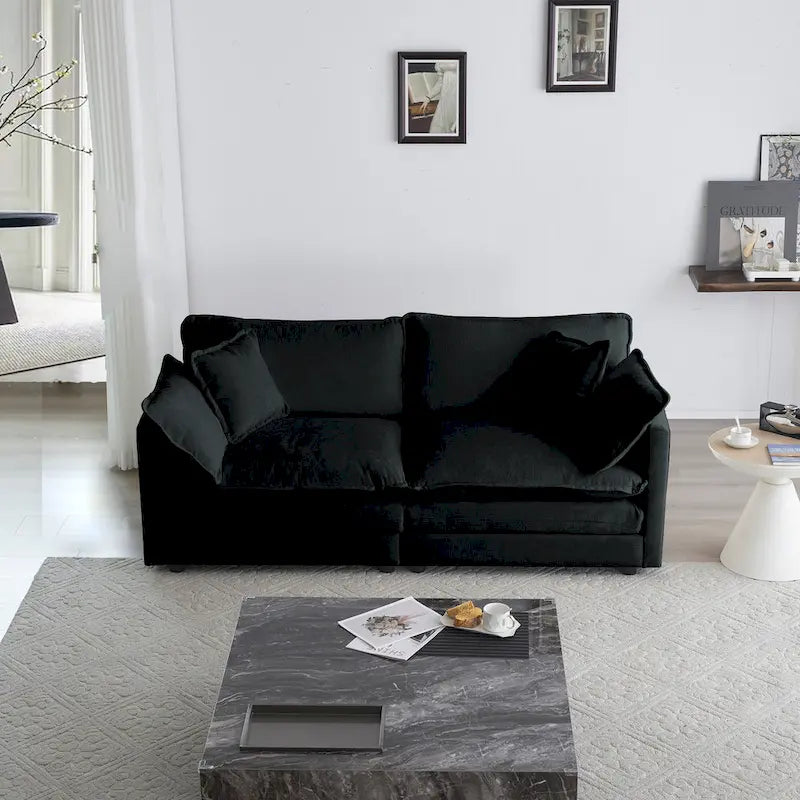 Solid Wood Black 4-Piece Chenille Modar Sectional Sofa with Loveseat & Ottomans - image 2