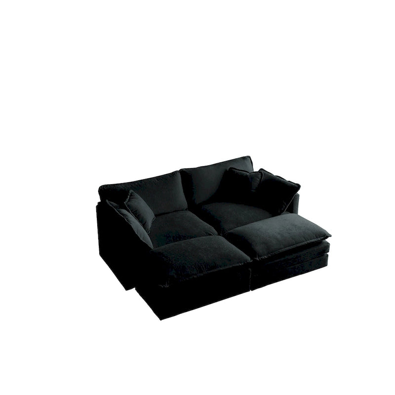 Solid Wood Black 4-Piece Chenille Modar Sectional Sofa with Loveseat & Ottomans - image 4