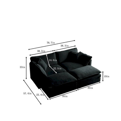 Solid Wood Black 4-Piece Chenille Modar Sectional Sofa with Loveseat & Ottomans - image 8