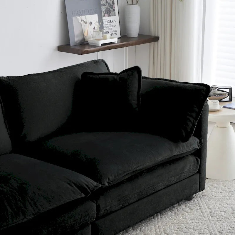 Solid Wood Black 4-Piece Chenille Modar Sectional Sofa with Loveseat & Ottomans - image 10