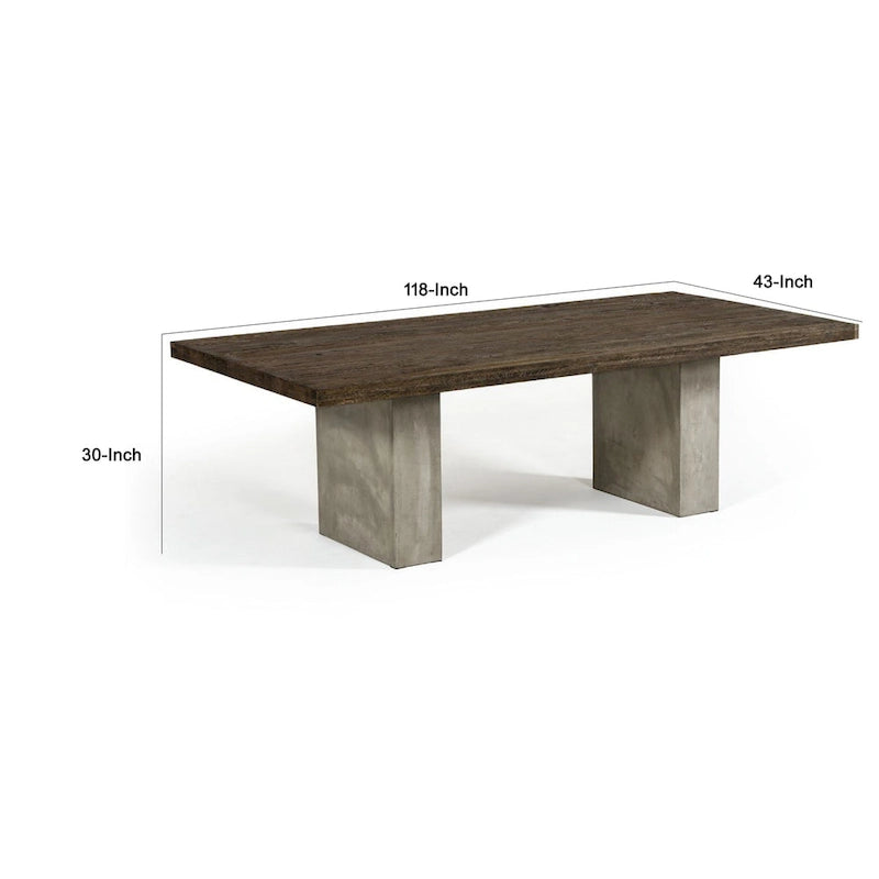 Wood Cid Ari Dining Table, Concrete Base 118 Inch Rectangar Brown Oak - image 5