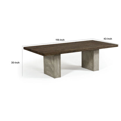Wood Cid Ari Dining Table, Concrete Base 118 Inch Rectangar Brown Oak - image 5
