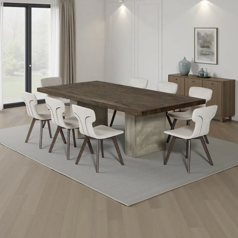 Wood Cid Ari Dining Table, Concrete Base 118 Inch Rectangar Brown Oak - image 6
