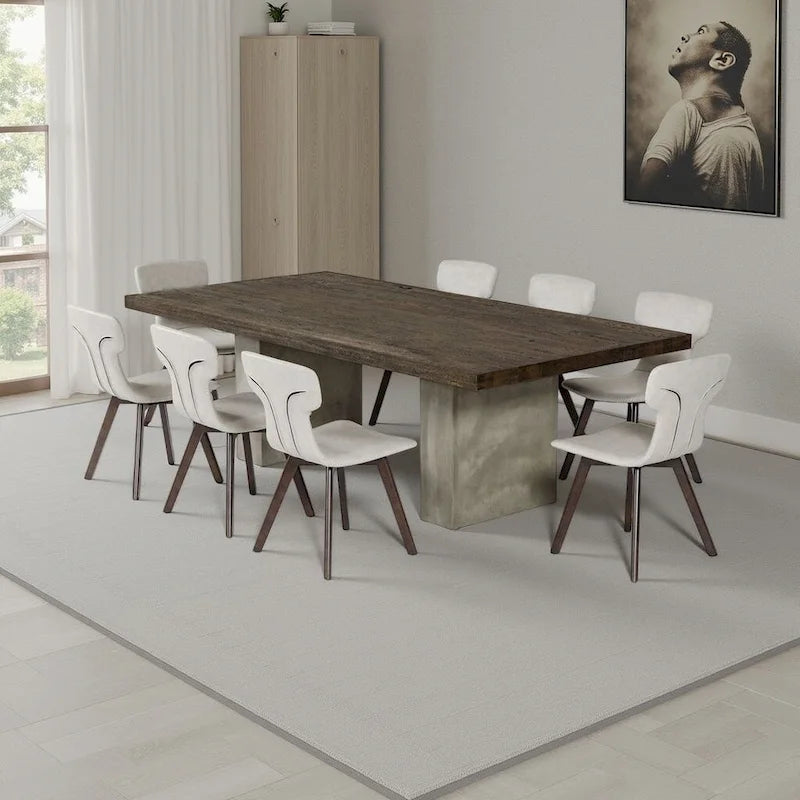 Wood Cid Ari Dining Table, Concrete Base 118 Inch Rectangar Brown Oak - image 7