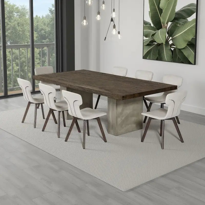 Wood Cid Ari Dining Table, Concrete Base 118 Inch Rectangar Brown Oak - image 8