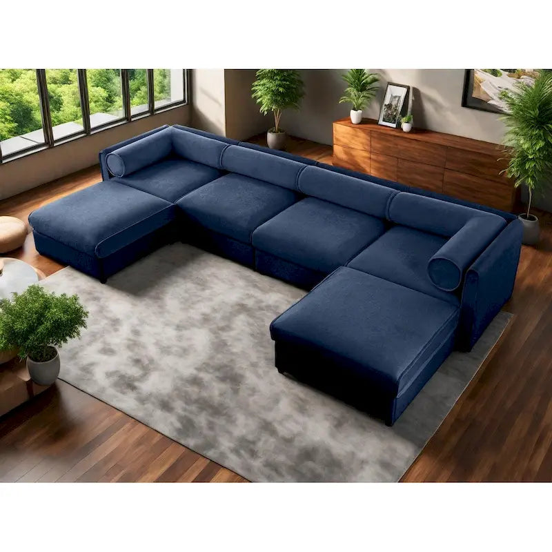 Fabric 142.5 Chenille Upholstered U-Shaped Modar Sectional Sofa with Storage Seat, DIY Combination