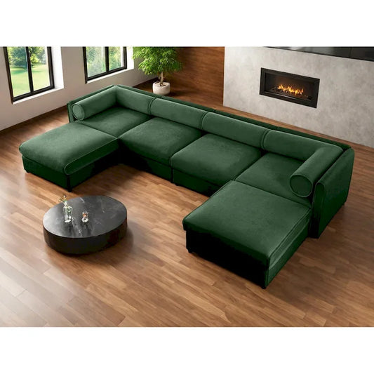 Fabric 142.5 Chenille Upholstered U-Shaped Modar Sectional Sofa with Storage Seat, DIY Combination - image 1