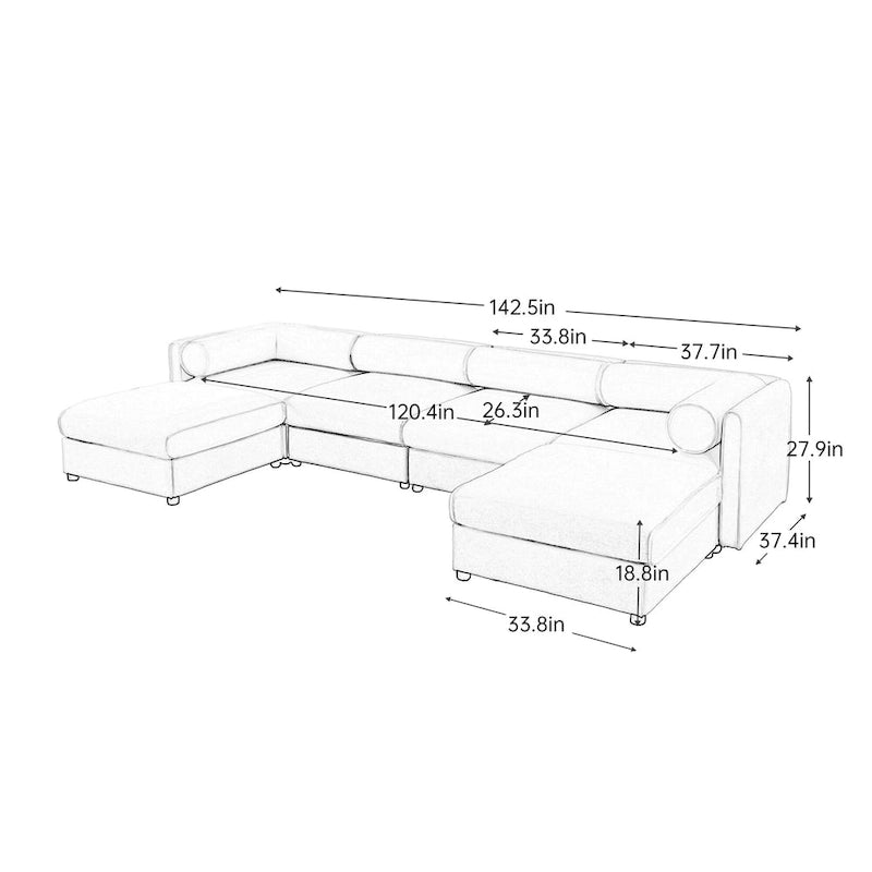 Fabric 142.5 Chenille Upholstered U-Shaped Modar Sectional Sofa with Storage Seat, DIY Combination - image 15
