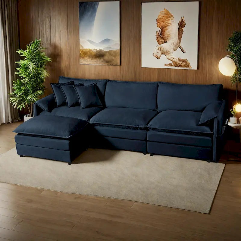Wood 109.45 Chenille Upholstered L-Shaped Modar Sectional Sofa with Double-Layer Cushions, DIY Combination