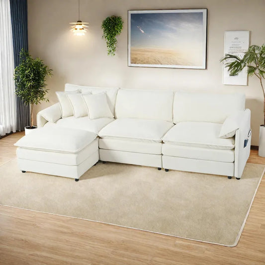 Wood 109.45 Chenille Upholstered L-Shaped Modar Sectional Sofa with Double-Layer Cushions, DIY Combination - image 1
