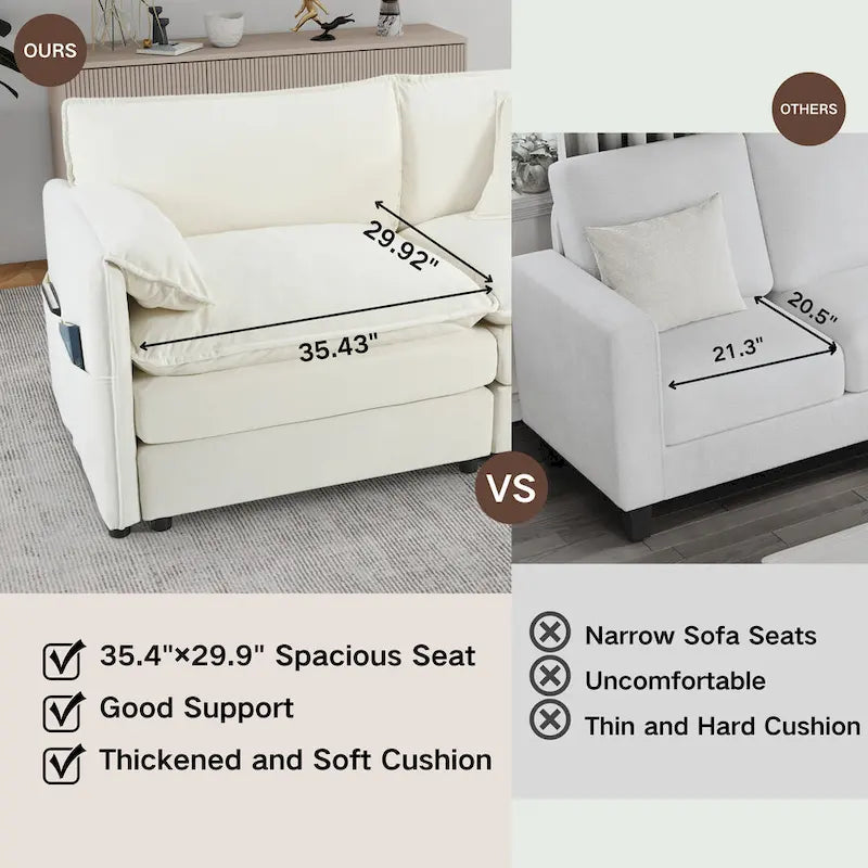 Wood 109.45 Chenille Upholstered L-Shaped Modar Sectional Sofa with Double-Layer Cushions, DIY Combination - image 4