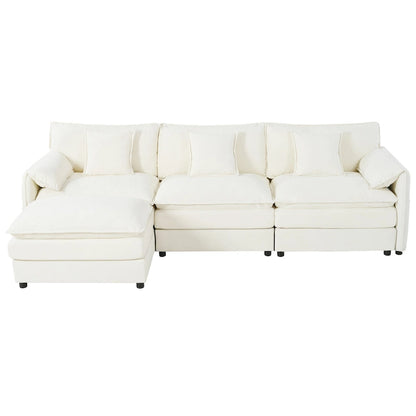 Wood 109.45 Chenille Upholstered L-Shaped Modar Sectional Sofa with Double-Layer Cushions, DIY Combination - image 9