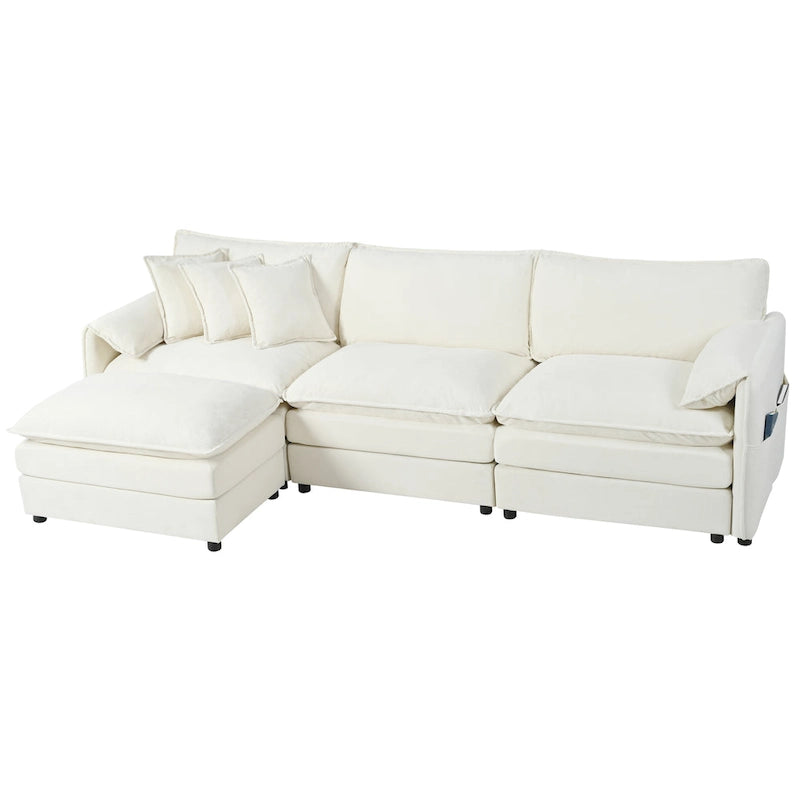 Wood 109.45 Chenille Upholstered L-Shaped Modar Sectional Sofa with Double-Layer Cushions, DIY Combination - image 10