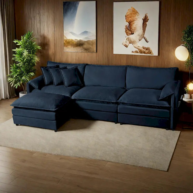 Wood 109.45 Chenille Upholstered L-Shaped Modar Sectional Sofa with Double-Layer Cushions, DIY Combination - image 12