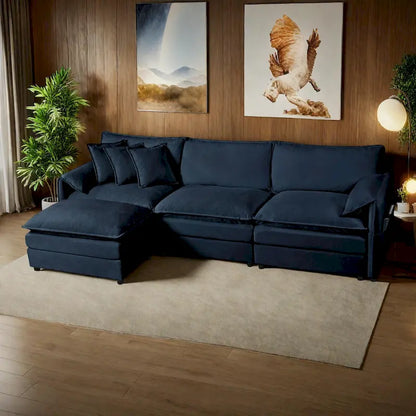 Wood 109.45 Chenille Upholstered L-Shaped Modar Sectional Sofa with Double-Layer Cushions, DIY Combination - image 12