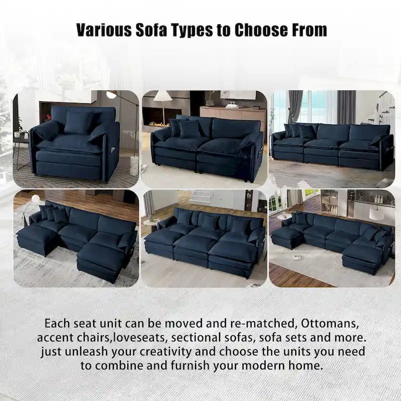 Wood 109.45 Chenille Upholstered L-Shaped Modar Sectional Sofa with Double-Layer Cushions, DIY Combination - image 13
