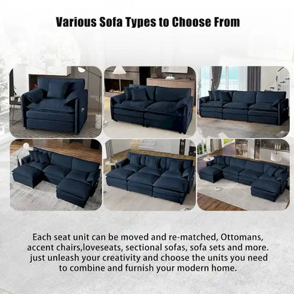 Wood 109.45 Chenille Upholstered L-Shaped Modar Sectional Sofa with Double-Layer Cushions, DIY Combination - image 13