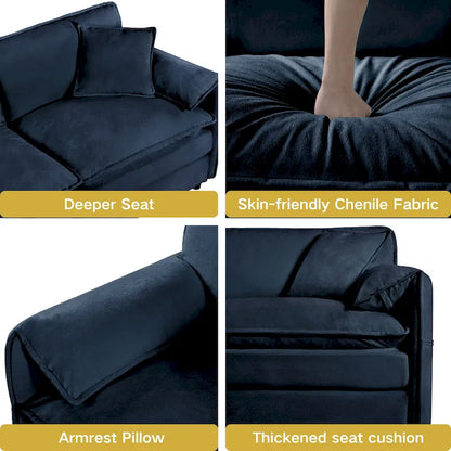 Wood 109.45 Chenille Upholstered L-Shaped Modar Sectional Sofa with Double-Layer Cushions, DIY Combination - image 15