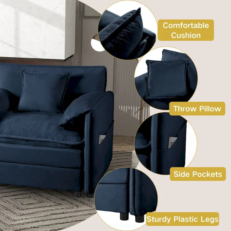 Wood 109.45 Chenille Upholstered L-Shaped Modar Sectional Sofa with Double-Layer Cushions, DIY Combination - image 18