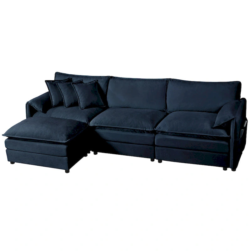 Wood 109.45 Chenille Upholstered L-Shaped Modar Sectional Sofa with Double-Layer Cushions, DIY Combination - image 22