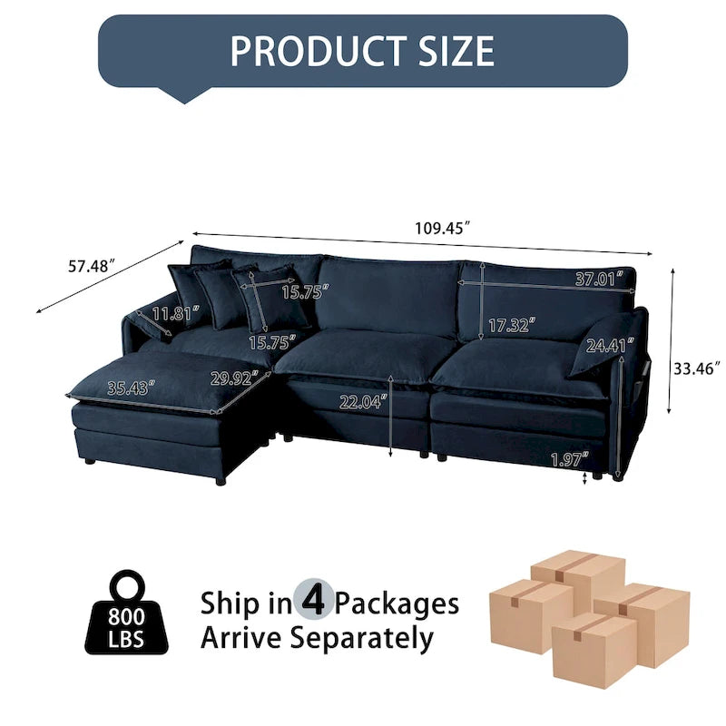Wood 109.45 Chenille Upholstered L-Shaped Modar Sectional Sofa with Double-Layer Cushions, DIY Combination - image 23