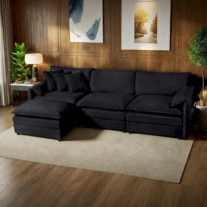 Wood 109.45 Chenille Upholstered L-Shaped Modar Sectional Sofa with Double-Layer Cushions, DIY Combination - image 24