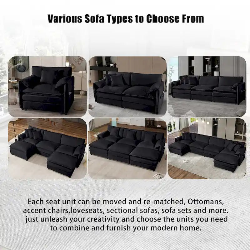 Wood 109.45 Chenille Upholstered L-Shaped Modar Sectional Sofa with Double-Layer Cushions, DIY Combination - image 25