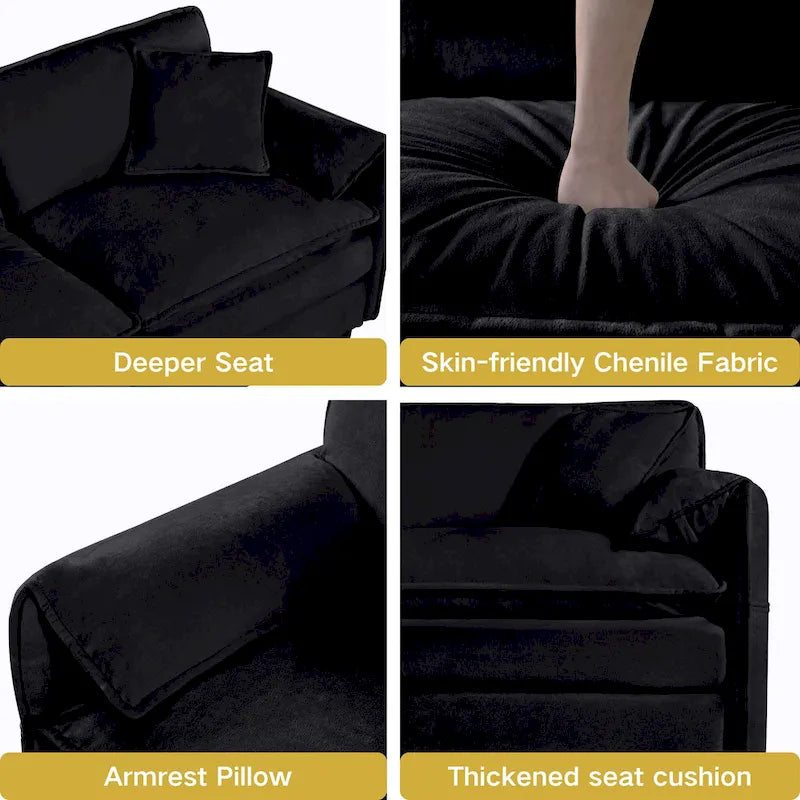 Wood 109.45 Chenille Upholstered L-Shaped Modar Sectional Sofa with Double-Layer Cushions, DIY Combination - image 27
