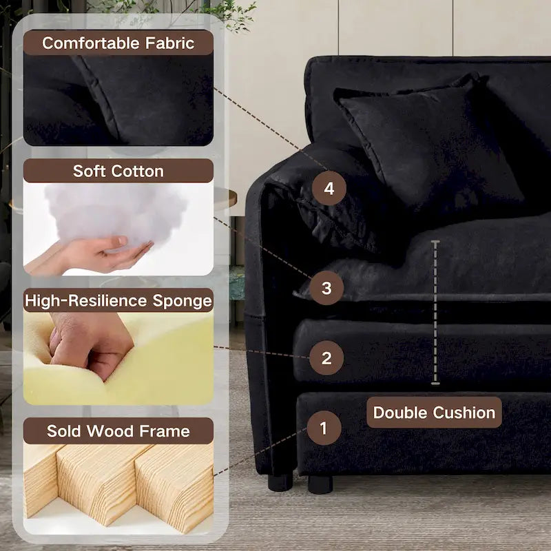 Wood 109.45 Chenille Upholstered L-Shaped Modar Sectional Sofa with Double-Layer Cushions, DIY Combination - image 28