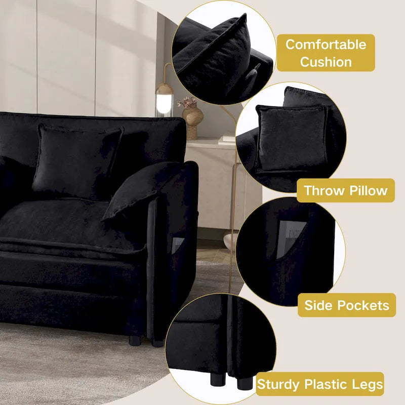 Wood 109.45 Chenille Upholstered L-Shaped Modar Sectional Sofa with Double-Layer Cushions, DIY Combination - image 30