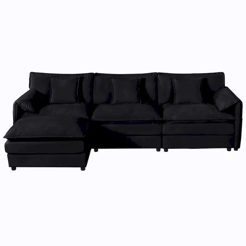 Wood 109.45 Chenille Upholstered L-Shaped Modar Sectional Sofa with Double-Layer Cushions, DIY Combination - image 33