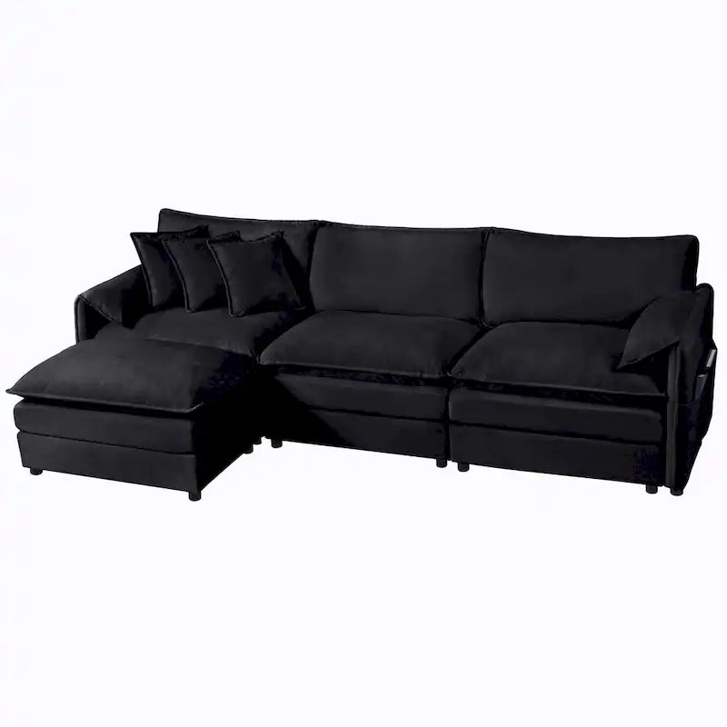 Wood 109.45 Chenille Upholstered L-Shaped Modar Sectional Sofa with Double-Layer Cushions, DIY Combination - image 34