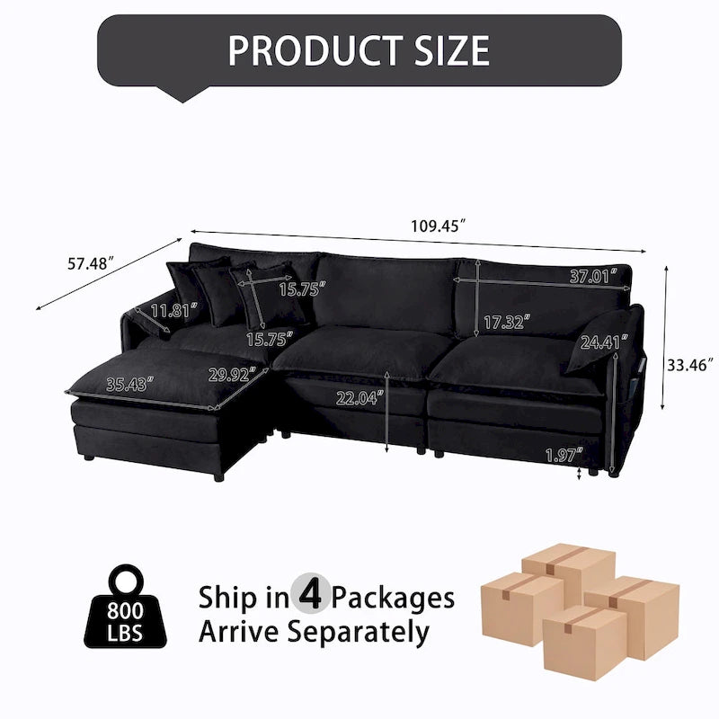 Wood 109.45 Chenille Upholstered L-Shaped Modar Sectional Sofa with Double-Layer Cushions, DIY Combination - image 35