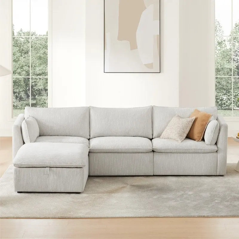 Wood Cypress L-shape Sectional Couches Modar Sofa with Ottoman