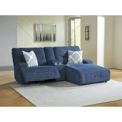 Metal Signature Design by Acklen Place Blue 3-Piece Power Reclining Sectional with Chaise - 94W x 70D x 40H - image 1