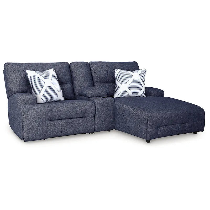 Metal Signature Design by Acklen Place Blue 3-Piece Power Reclining Sectional with Chaise - 94W x 70D x 40H - image 2