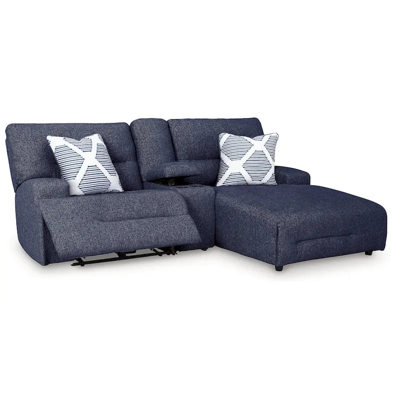 Metal Signature Design by Acklen Place Blue 3-Piece Power Reclining Sectional with Chaise - 94W x 70D x 40H - image 3