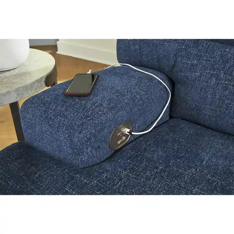 Metal Signature Design by Acklen Place Blue 3-Piece Power Reclining Sectional with Chaise - 94W x 70D x 40H - image 5