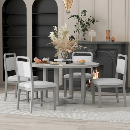 Engineered Wood 5-Piece Round Dining Table Set Vintage Wood Dining Table and Chair Set with Radial Wood Grain for Dining Room Kitchen - image 1