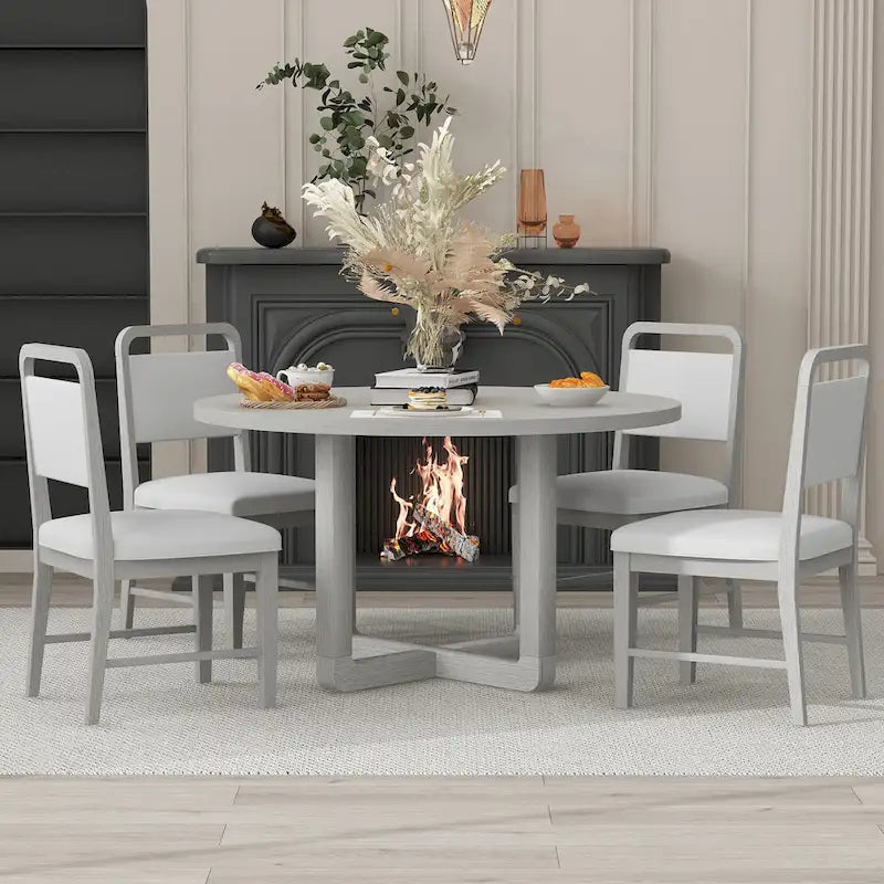 Engineered Wood 5-Piece Round Dining Table Set Vintage Wood Dining Table and Chair Set with Radial Wood Grain for Dining Room Kitchen - image 2