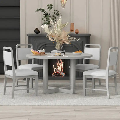 Engineered Wood 5-Piece Round Dining Table Set Vintage Wood Dining Table and Chair Set with Radial Wood Grain for Dining Room Kitchen - image 2