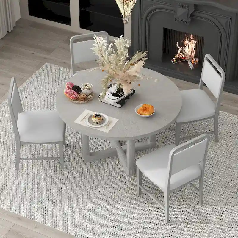 Engineered Wood 5-Piece Round Dining Table Set Vintage Wood Dining Table and Chair Set with Radial Wood Grain for Dining Room Kitchen - image 3