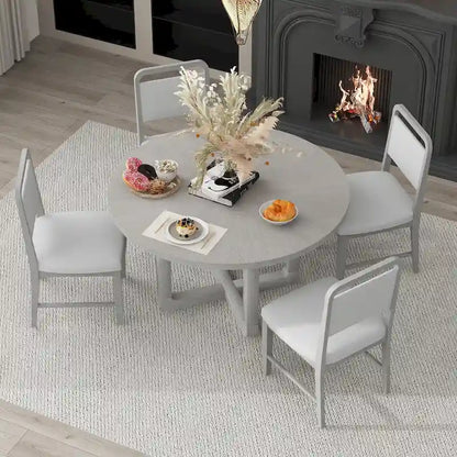 Engineered Wood 5-Piece Round Dining Table Set Vintage Wood Dining Table and Chair Set with Radial Wood Grain for Dining Room Kitchen - image 3
