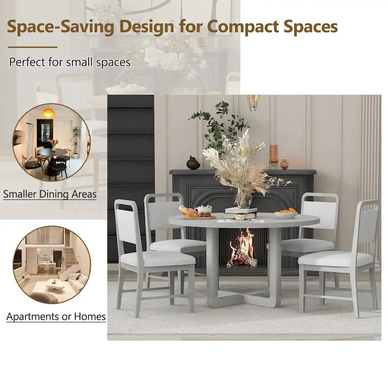 Engineered Wood 5-Piece Round Dining Table Set Vintage Wood Dining Table and Chair Set with Radial Wood Grain for Dining Room Kitchen - image 4