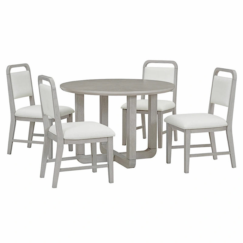 Engineered Wood 5-Piece Round Dining Table Set Vintage Wood Dining Table and Chair Set with Radial Wood Grain for Dining Room Kitchen - image 5