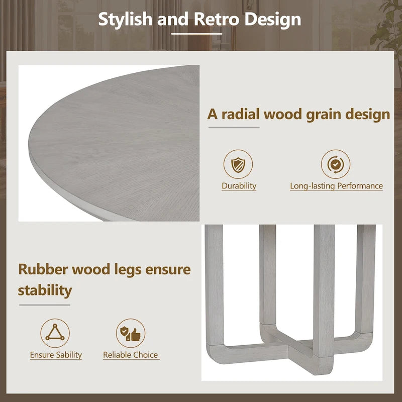Engineered Wood 5-Piece Round Dining Table Set Vintage Wood Dining Table and Chair Set with Radial Wood Grain for Dining Room Kitchen - image 7